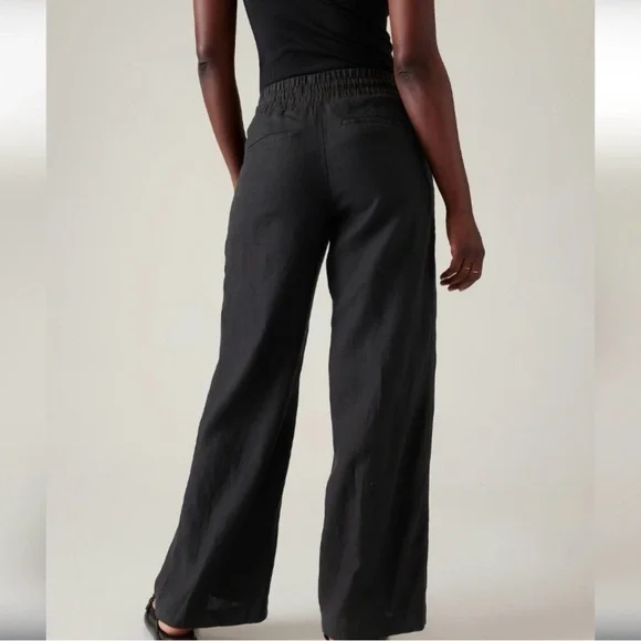 Athleta Pants 12P Cabo Wide-Leg High Rise Joggers Black Linen - Picture 12 of 12